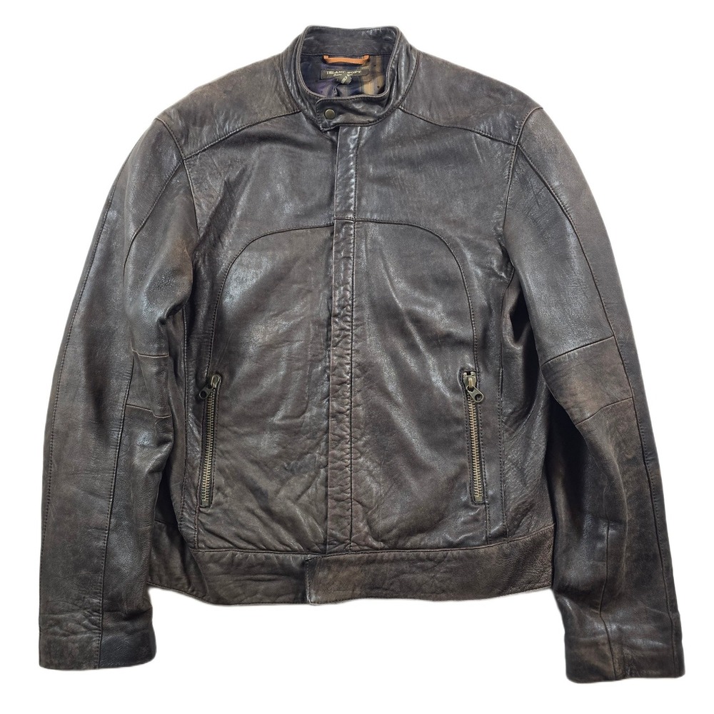 Tommy Bahama Leather Jacket Mens Medium Brown Silk Lined Cafe Racer Island Soft